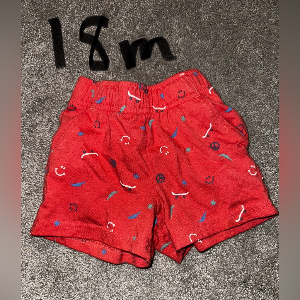 Red Patterned Kids Shorts